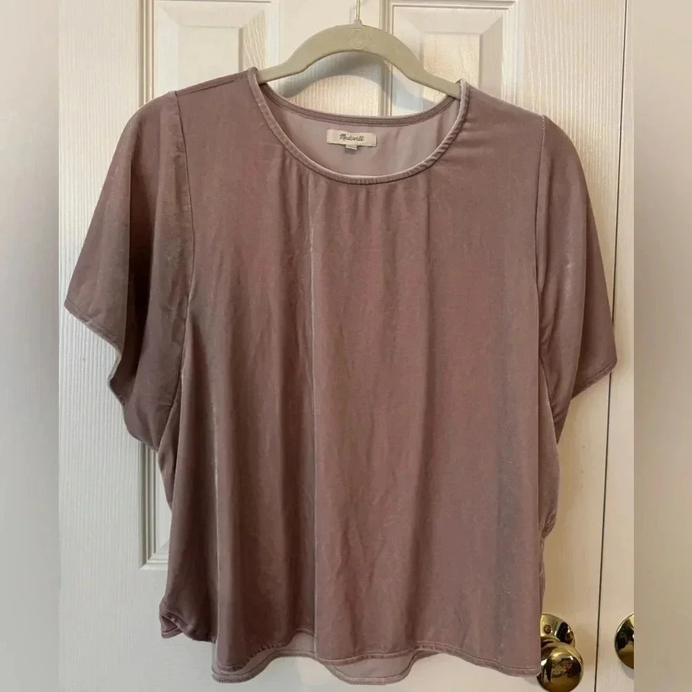 Madewell velvet butterfly sleeve top Blush Dusty Rose Size XL - Picture 2 of 16